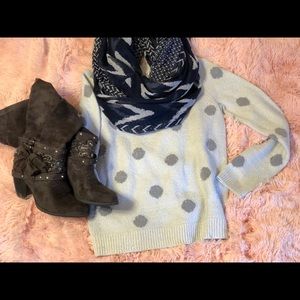 Lauren Conrad Cream and Gray polkadot Sweater